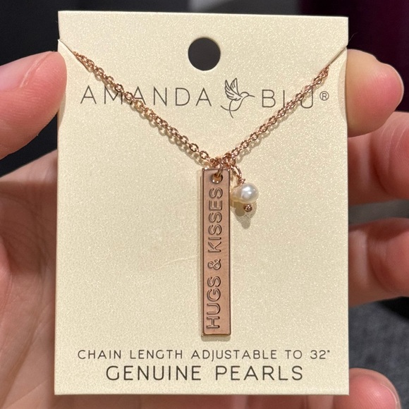 AMANDA BLU Genuine Pearls “Hugs & Kisses” Adjustable 32” Chain Rose Gold NEW - Picture 3 of 5